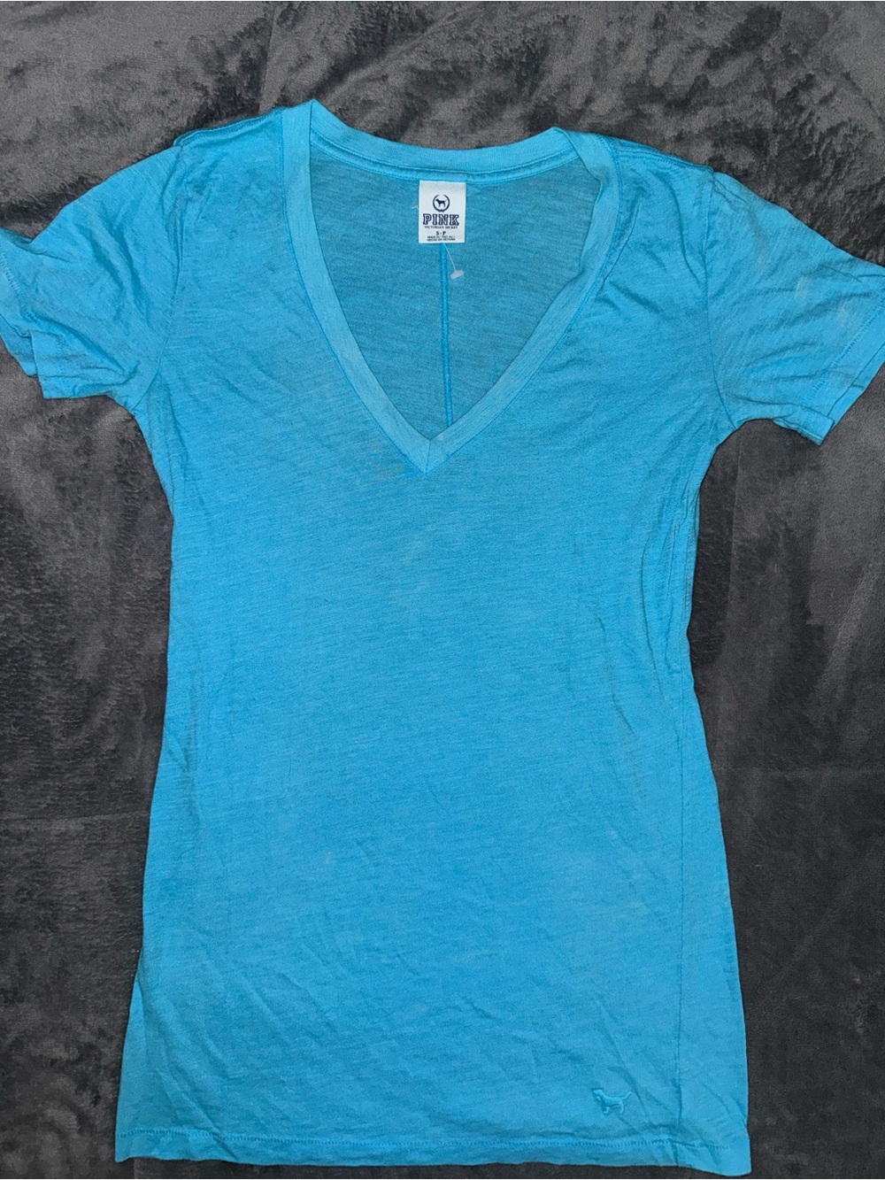 PINK Victoria's Secret Bright Turquoise V-Neck Tee